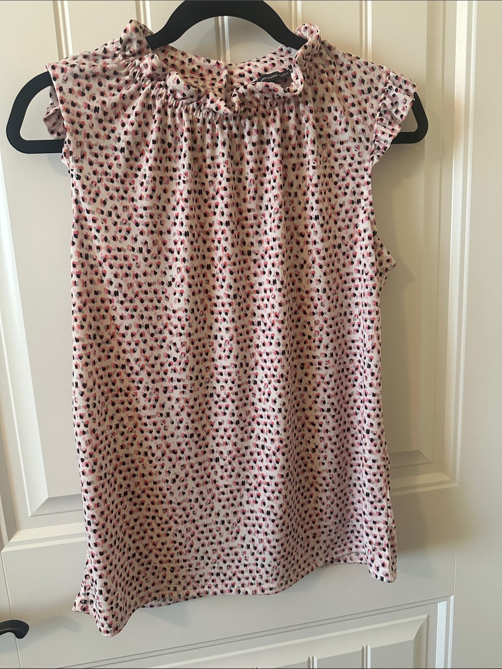 Adrianna Papell Pink Printed Ruffle Neck Sleeveless Top